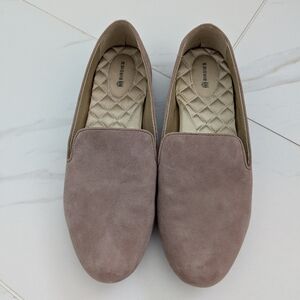 Birdies Tan Suede Flats with Quilted Insole